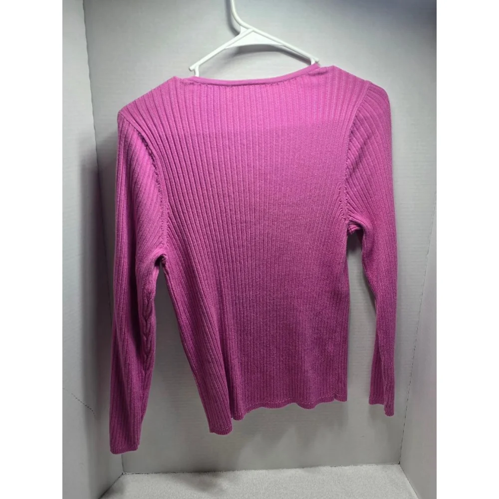 Women's Liz Claiborne Petite Pink Ribbed Crew Neck Sweater LP - Picture 6 of 7